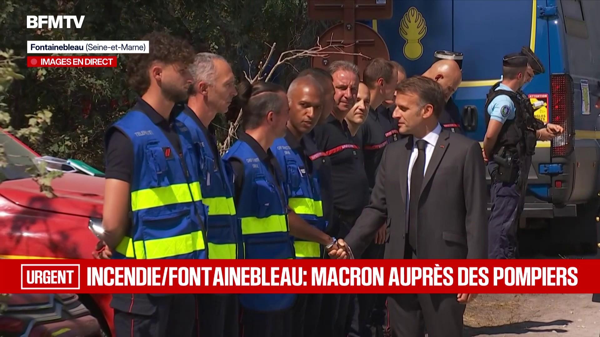Incendie de Fontainebleau : Emmanuel Macron auprès des pompiers